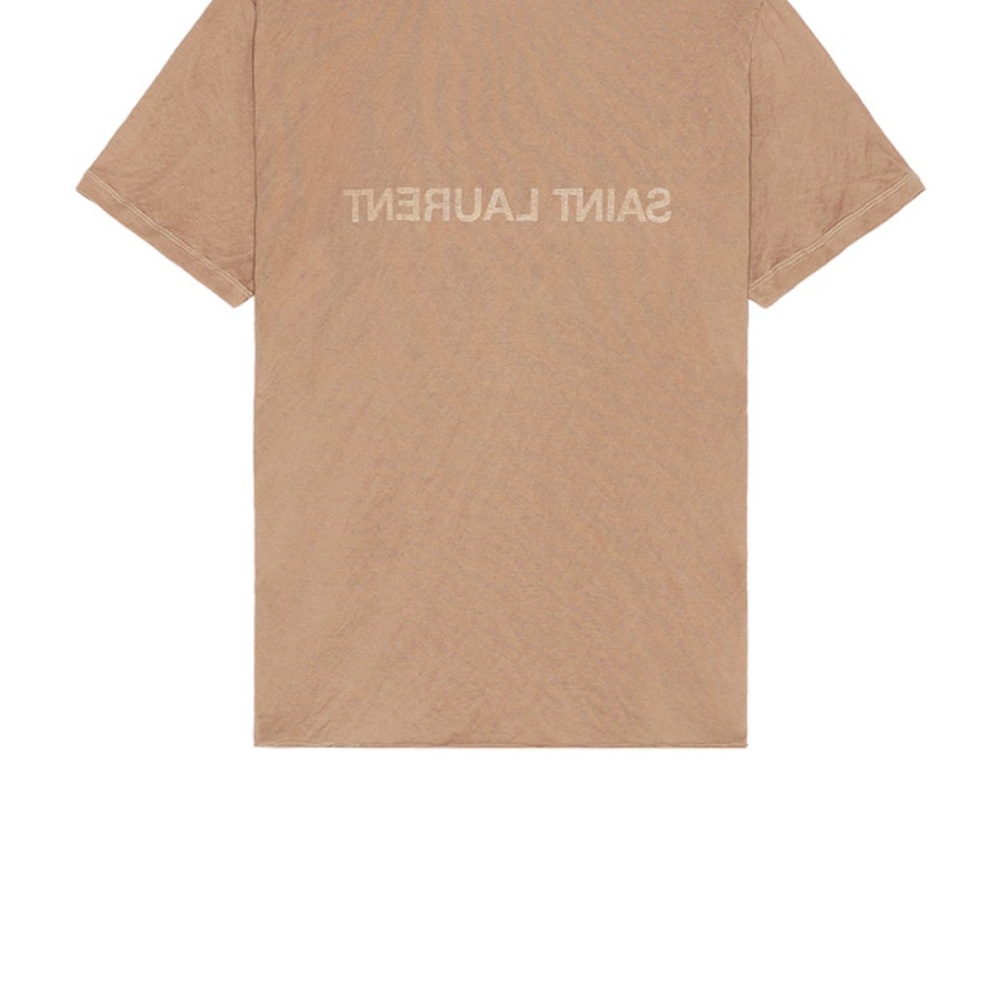 Saint Laurent Tan Crewneck Logo Tee